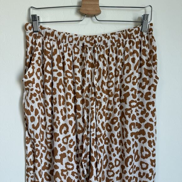Van Winkle & Co Boho Brown Leopard Satin Wide Leg Pajama Set Large Animal Print - Picture 10 of 12